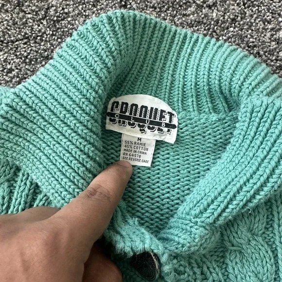 VTG Croquet Club Sweater Womens Medium Green Cable Knit Chunky Button 90s - Picture 8 of 16